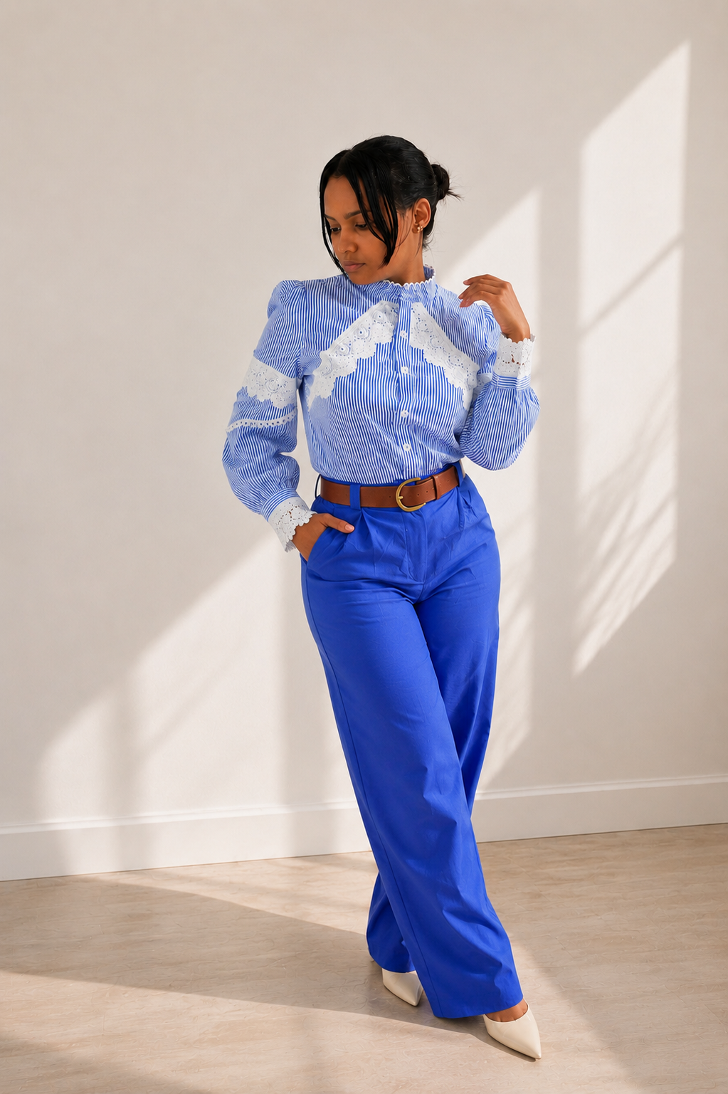 Royal Blue High Waist Linen Pants