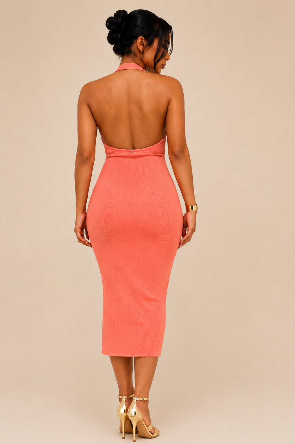 Vestido Halter Midi Peach