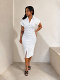 Vestido Blanco Elegante Ajustado Midi